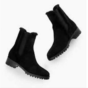 Talbots Tish Shearling Trim Suede Chelsea Ankle Boots Shoes